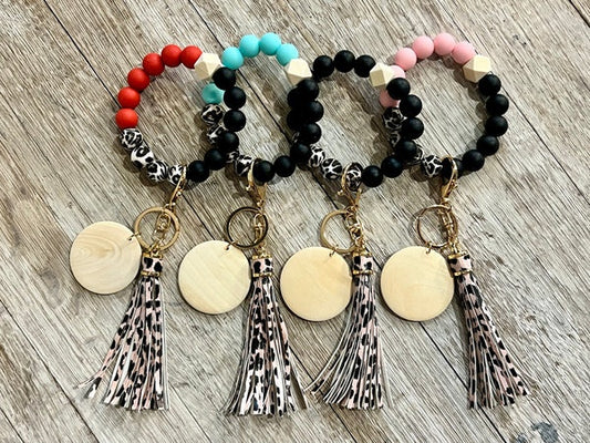 Leopard Silicone Tassel Wristlet